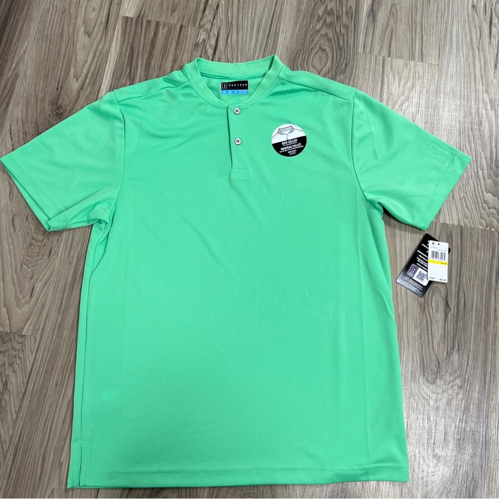 PGA Tour Edge Collar Polo Golf Shirt Green Men's Size Medium NWT MSRP $52